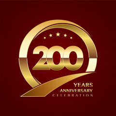 200th Anniversary logo design with shiny gold ring style. Logo Vector Template