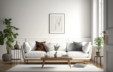 Fototapeta na wymiar Simple living room interior design illustration created using generative AI.