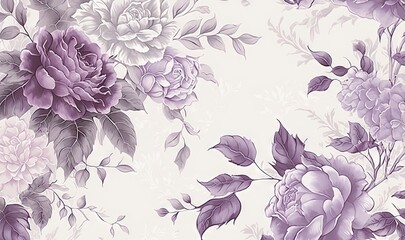  a floral wallpaper with purple flowers and leaves on a white background with purple leaves and flowers on the side of the wall and the wall.  generative ai