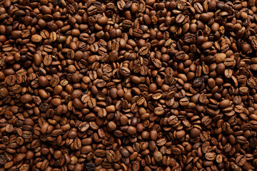 Morning coffee. Coffee lifestyle. Roasted coffee beans pattern