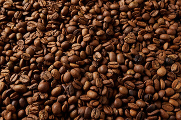 Fototapeta premium Morning coffee. Coffee lifestyle. Roasted coffee beans pattern