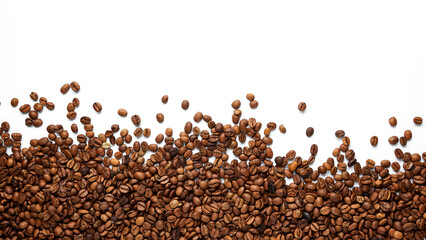 Coffee beans isolated on white background with a copy space on top