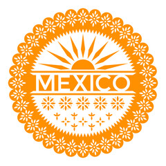 Viva Mexico. Papel Picado. Festive traditional paper banner with decorative ornament.