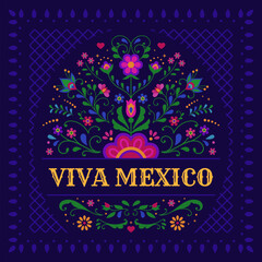 Viva Mexico, Day of the Dead, Cinco de Mayo. Festive Mexican banner with decorative floral design.