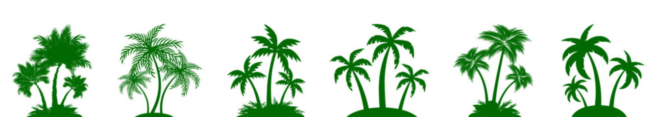 Fototapeta na wymiar Set green palm tree silhouettes sign, palm collection – vector