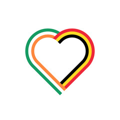 unity concept. heart ribbon icon of ireland and belgium flags. PNG