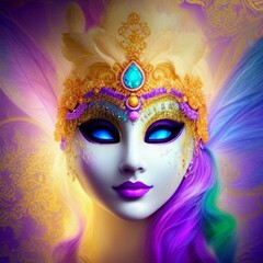 colorful mardi grass festival mask intricate and delicate details, fantasy and celebratory colors