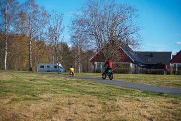 Swedish small town and the play ground in the Spring