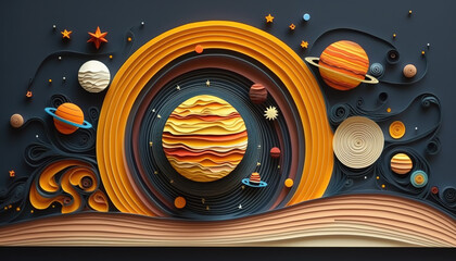 Quilled Paper Art of the Solar Systems. Generative AI