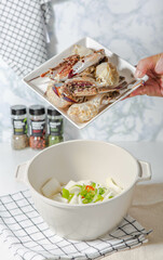 Today's menu is crab stew