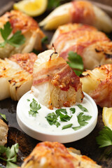 Bacon Wrapped Cabbage with dipping sauce. healthy food