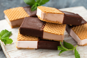 Ice Cream Sandwich with chocolate and wafers