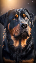 Obraz premium Portrait of a beautiful Rottweiler. Beautiful pet and family photos, wallpaper, poster created with help of generative ai.
