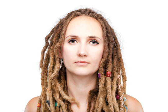 portrait of a caucasian girl with dreadlocks hairstyle