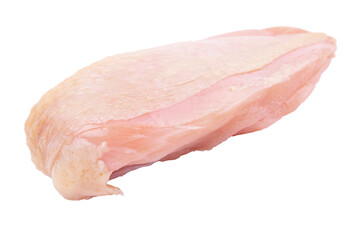 Chicken breast with skin on white isolated, raw chicken diet meat
