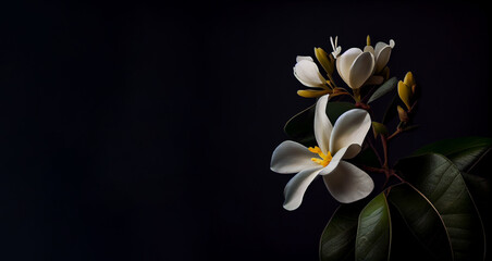dark jasmine flower in black background generative ai