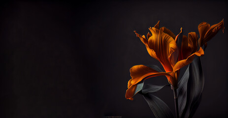 Dark orange canna flower in black background generative ai