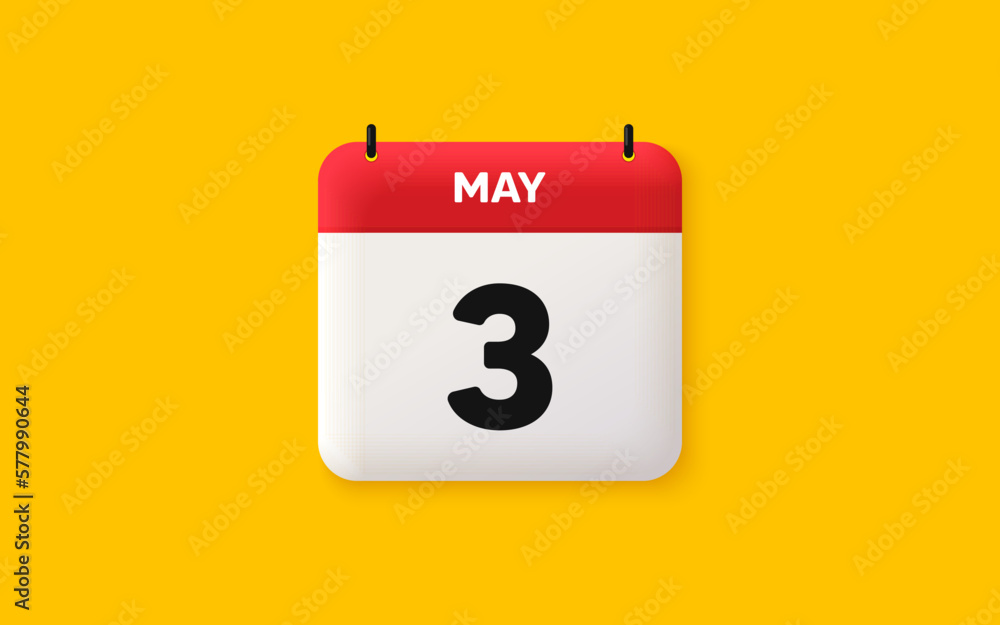 Wall mural calendar date 3d icon. 3rd day of the month icon. event schedule date. meeting appointment time. age