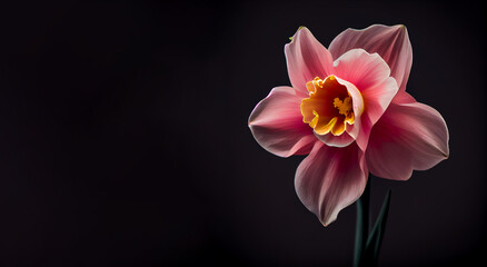  Dark pink daffodil flower in black background generative ai