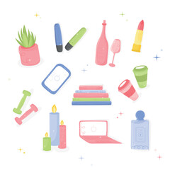 Hand-Drawn Beauty, Makeup and Plants icons set