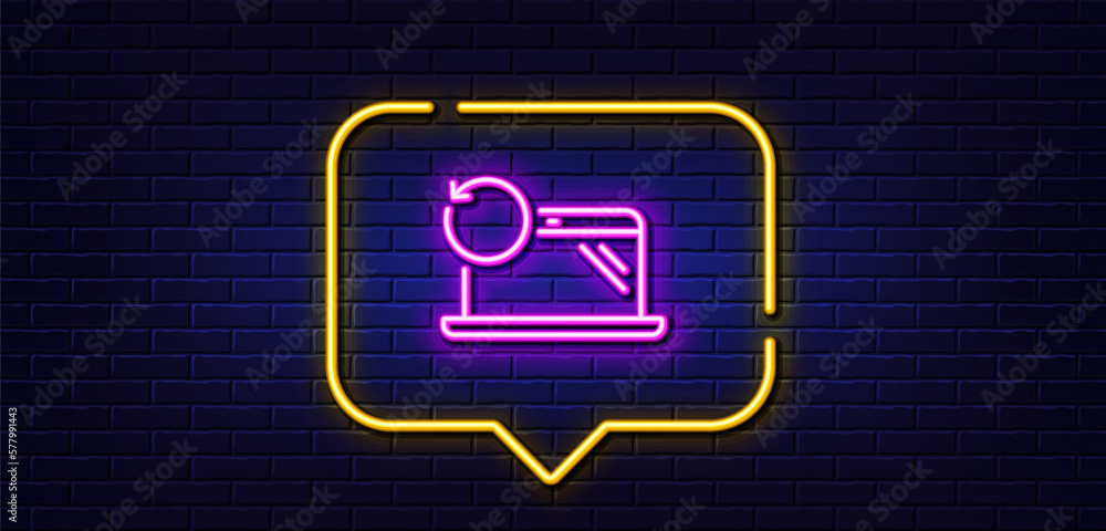 Poster neon light speech bubble. recovery laptop line icon. backup data sign. restore smartphone informatio