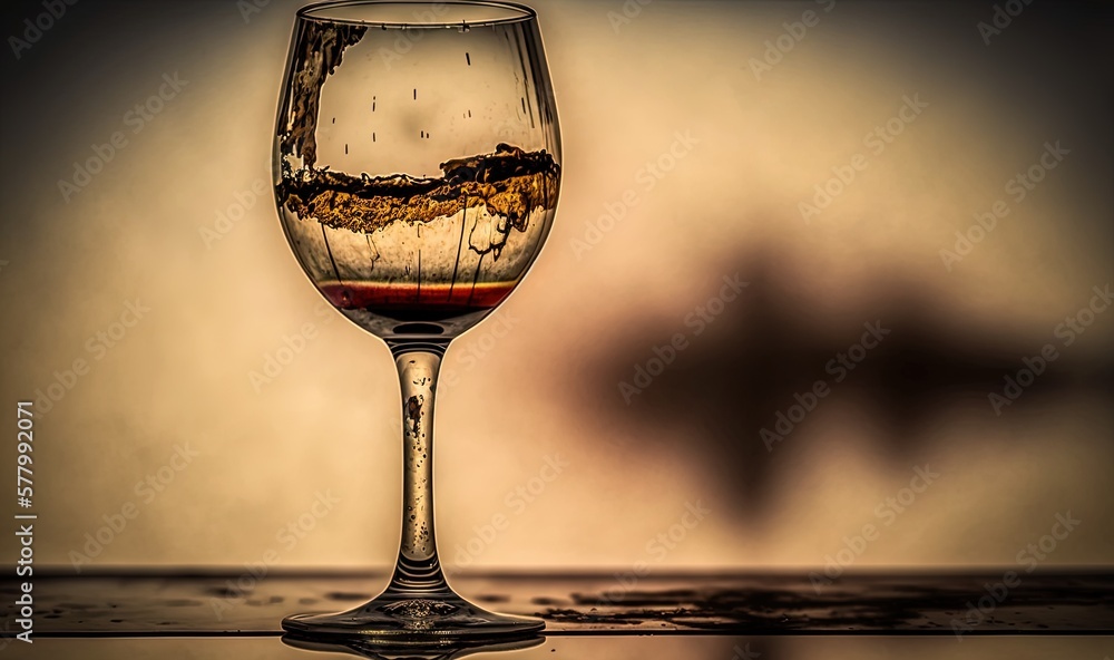 Poster  a glass of wine is sitting on a table with a shadow of a cross in the back ground and a wall behind it, with a shadow of a cross on the wall.  generative ai