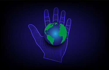 Abstract hand holding planet Earth. Communication technology Communication technology. etwork connection.