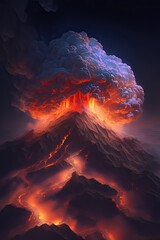 Topdown View of a Mythical Active Volcano created using generative ai