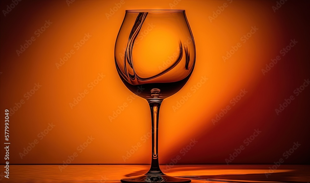 Poster a wine glass sitting on a table with a shadow on the wall in the background of the glass and a shado