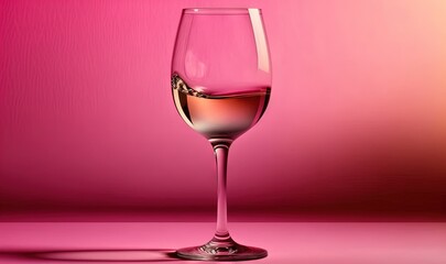  a glass of wine on a pink and pink background with a shadow of a wine glass on the floor and a pink background with a shadow of a wine glass.  generative ai