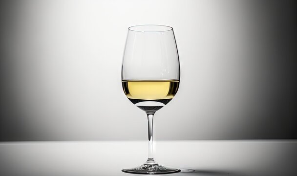  a glass of white wine is sitting on a table with a shadow on the wall in the background and a gray wall behind it,.  generative ai
