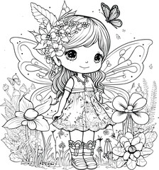 Fairy coloring page. Coloring page outline. Vector illustration, coloring book for kids.