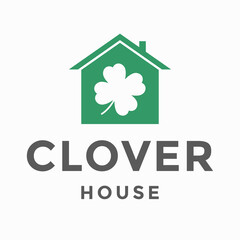 green home and shamrock leaf, Clover house logo icon design template vector