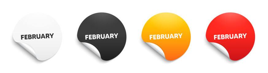 February month icon. Round sticker badge with offer. Event schedule Feb date. Meeting appointment planner. Paper label banner. February adhesive tag. Vector