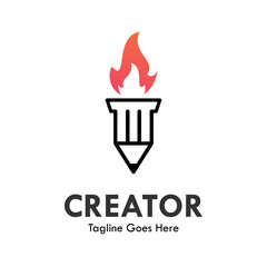 Creator design logo template illustration. there are pencil with fire