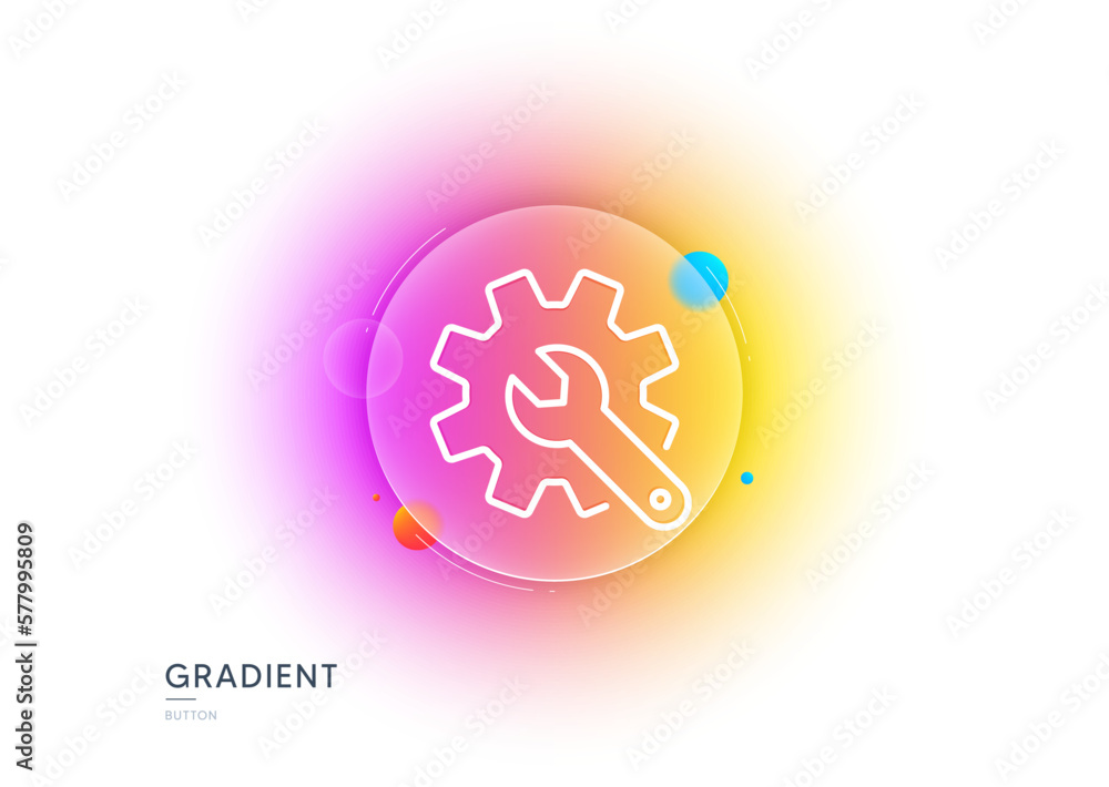 Poster customisation line icon. gradient blur button with glassmorphism. settings or editing sign. repair s