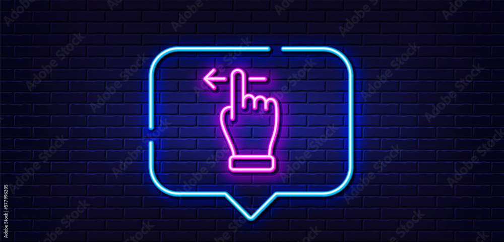Aufkleber neon light speech bubble. touchscreen gesture line icon. slide left arrow sign. swipe action symbol.