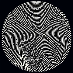 Huella dactilar con forma circular con líneas blancas sobre fondo negro