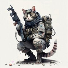 Gato mercenario humanoide preparado para el combate