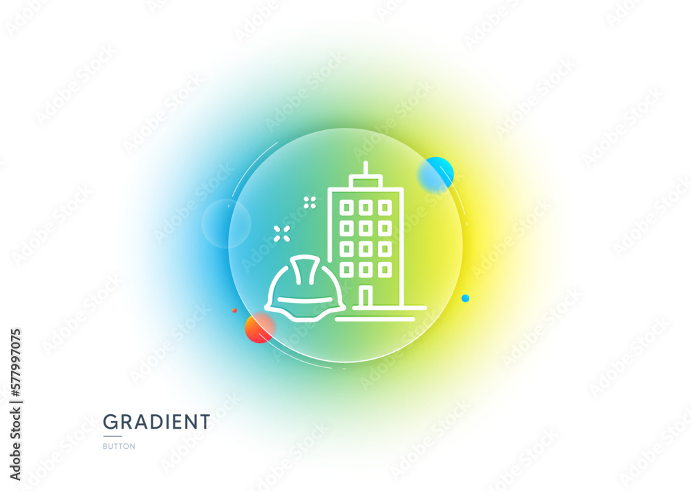 Poster construction building line icon. gradient blur button with glassmorphism. engineer or architect helm