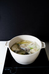 Today's dinner menu is cod soup