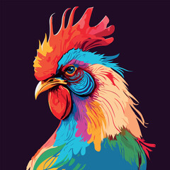 Colorful Rooster pop art style vector illustration
