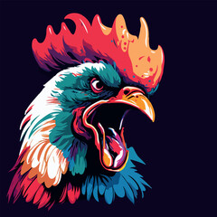 Colorful Rooster pop art style vector illustration