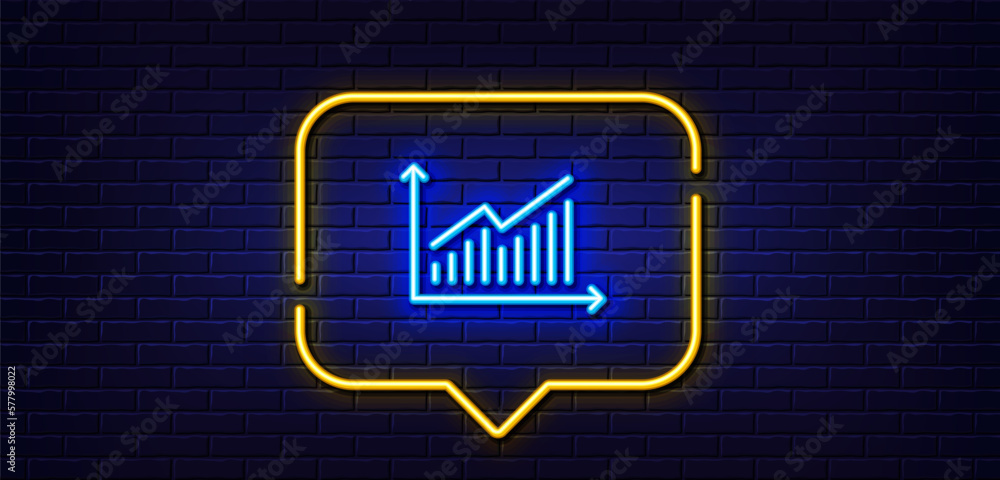 Poster neon light speech bubble. chart line icon. report graph or sales growth sign. analysis and statistic