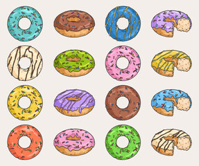 Donut cake set logotypes colorful