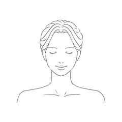 目を閉じる女性の正面顔 まとめ髪