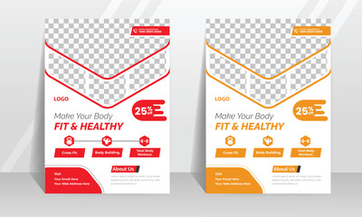 Gym flyer template.. Modern A4 template in red and yellow color. Modern and simple layout. 