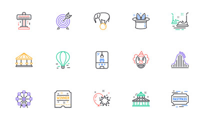 Amusement park line icons. Carousel, Roller coaster and Circus. Ferris wheel linear icon set. Bicolor outline web elements. Vector