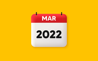 Calendar agenda 3d icon. March month icon. Event schedule Mar date. Meeting appointment planner. Agenda plan, Month schedule 3d calendar and Time planner. March day reminder. 2022 year. Vector