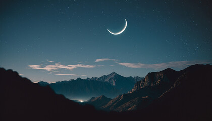 Obraz na płótnie Canvas Crescent moon over the mountains